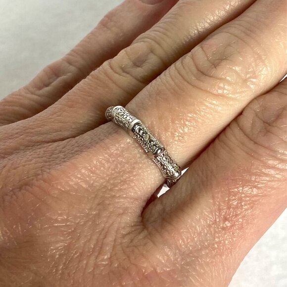 Sterling Silver 925 DBJ Bamboo Style Single Diamond Band Ring Sz 6.75 - Picture 14 of 16